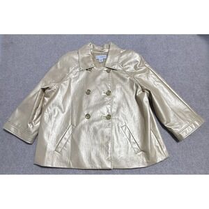 Sag Harbor Jacket Womens XL Gold Metallic Double Breasted Faux Leather Lined